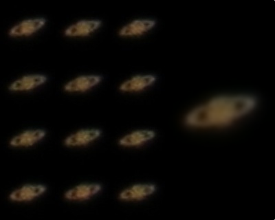 SX50 HS로 다시 찍은 토성 사진 12장과 이들을 합친 합성사진