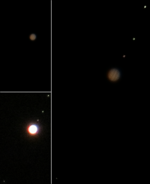 Composite image of Jupiter and Galilean moons photographed using Canon SX50 HS