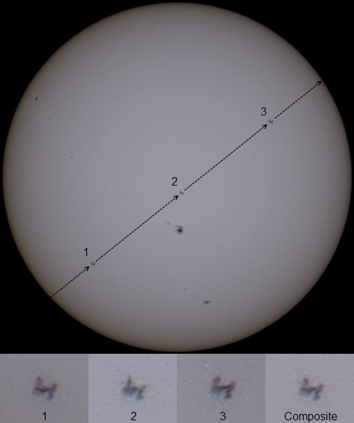 Composite photo of the ISS transiting the Sun