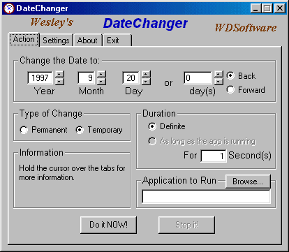 DateChanger main window